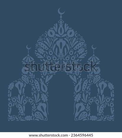 Mosque consists of ornament. Elements of crimeantatar ornament "ornek". Vector illustration of islamic, oriental architecture for background, greeting card, banner, pattern. Ramadan Kareem.