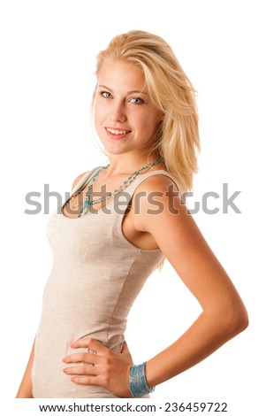 Beauty portrait of attractive blonde woman isolated
