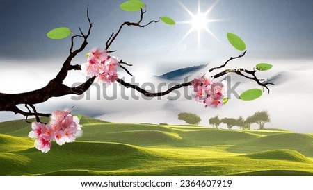 A greenery art with the green tree and spring flower images 