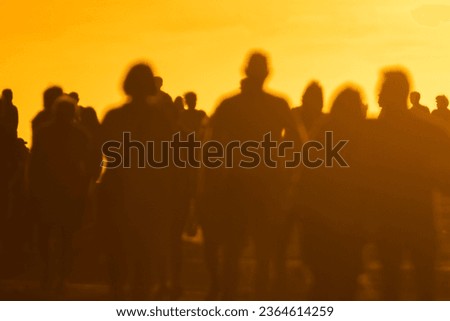 Silhouettes of young people walking at sunset
