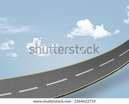 3d abstract road with lines, realistic straight road isolated with clouds. 3d rendering highway banner design. Realistic road ad design. 