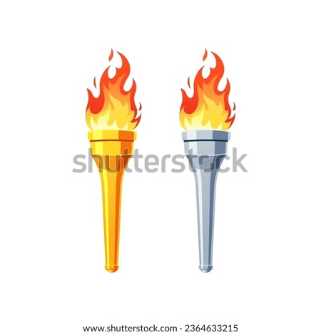 Gold and silver flame torch vector isolated on white background