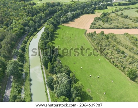 
aerial view on the Burgundy canal in coast in France in summer
