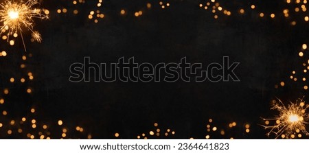 Happy New Year 2024, New Year's Eve holiday greeting card celebration wih text - Frame made of bokeh lights and sparklers, black background