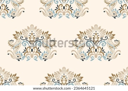 Ikat floral paisley embroidery on white background.Ikat ethnic oriental seamless pattern traditional.Aztec style abstract vector illustration.design for texture,fabric,clothing,wrapping,decoration.