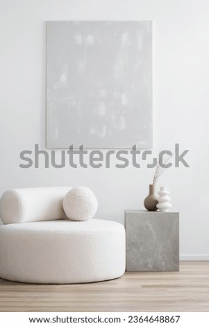 View of modern scandinavian style interior with sofa and trendy vase, Home staging and minimalism concept, Canvas mockup