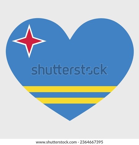 Vector illustration of the Aruba flag with a heart shaped isolated on plain background. I love Aruba. Happy Independence Day