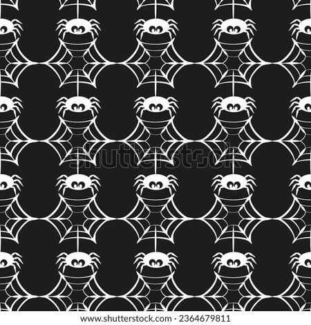 Spiders  and webs silhouettes. Halloween seamless pattern on black background, vector.