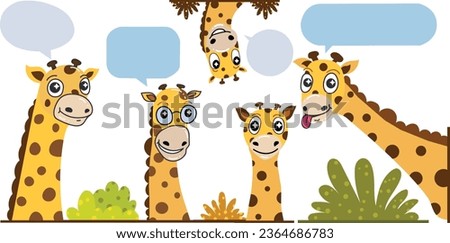  Cute and happy giraffe cartoon 2d with speech bubble vector isolated design