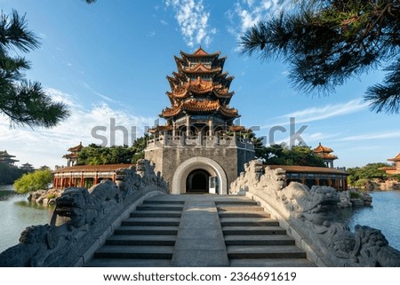 palaces on lakes，Chinese landscape gardens Royalty-Free Stock Photo #2364691619