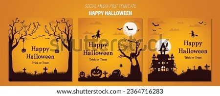 Happy Halloween Greeting Card Post. Halloween post with full moon. Halloween social media post collection vector illustration. Halloween invitation trick or treat.