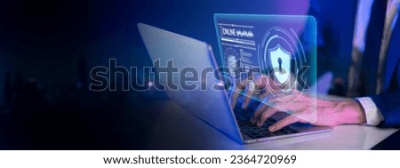 Protection network security and safe your data from ransomware concept.Cyber protection shield icon on server.Information Security and virus detection for (BEC)Business Email Compromise. Royalty-Free Stock Photo #2364720969