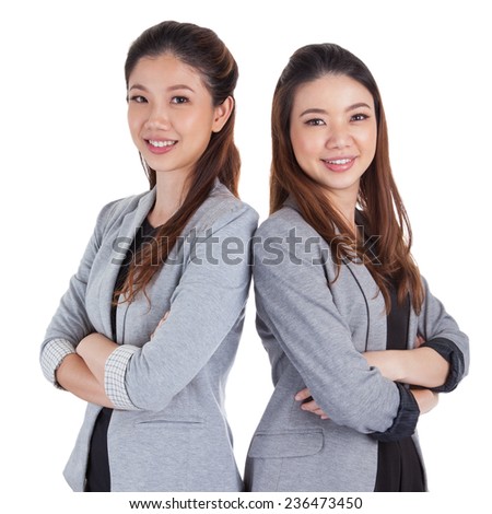 Portrait beautiful businesswomen smiling on white background