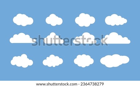 White cloudy set isolated on blue background.