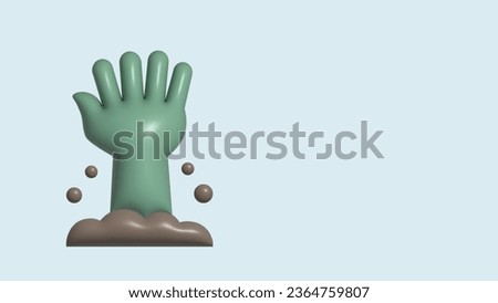 3d render, green zombie hands burst out of the ground, halloween clip art isolated