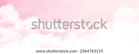 Sugar cotton pink clouds vector design background. Glamour fairytale backdrop. Plane sky view with stars and sunset. Watercolor style texture. Delicate card. Elegant decoration. Fantasy pastel color Royalty-Free Stock Photo #2364763119