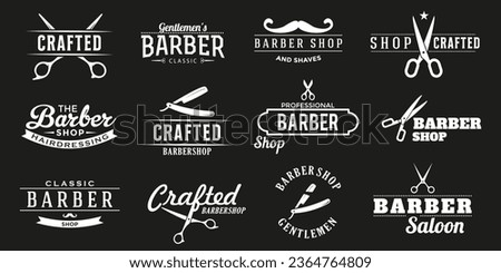 Vintage barber shop badge collection. Barber saloon retro logo collection. Set of barber shop badge logo Royalty-Free Stock Photo #2364764809