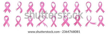 Pink cancer ribbon logo collection. Breast cancer awareness ribbons. Pink ribbons icons isolated. Pink ribbons