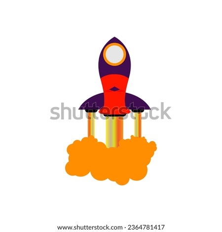 vector illustration of a rocket launching upwards with orange smoke, for icons, logos and stickers