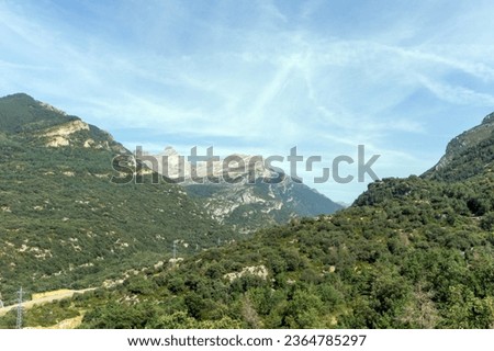 View of the Aragón river valley in the Huesca Pyrenees. Aragon, Spain.