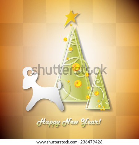 Paper christmas tree. Vector new year card.