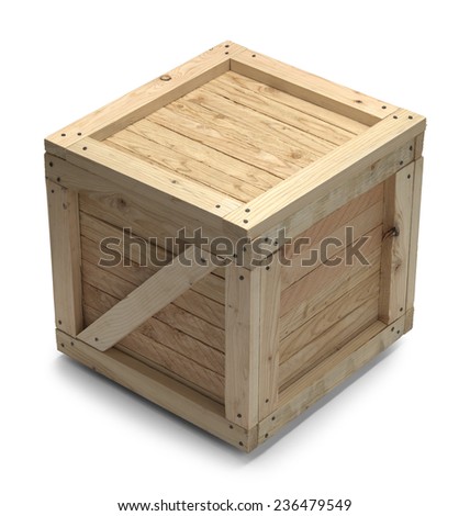 Wooden Shipping Crate With Copy Space Isolated on White Background.