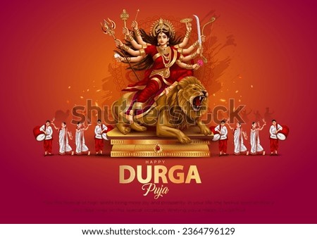 Indian God shri Druga in Happy Durga Puja Subh Navratri red background. vector illustration design Royalty-Free Stock Photo #2364796129