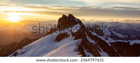 Canadian Rocky Mountain Landscape Aerial Nature Background. Sunset Sky. Squamish, British Columbia, Canada. Royalty-Free Stock Photo #2364797631