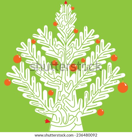 Cute Vector Illustration of Education Maze or Labyrinth Game for Preschool Children with Cartoon Spruce. Vector New Year Fir-tree. Funny labyrinth. Eps 8