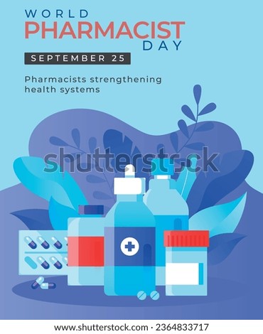 World Pharmacists day is observed every year on 25 September, The day focuses on the importance of pharmacists, and it honors how much they impact our health and well-being. 3D Rendering Royalty-Free Stock Photo #2364833717