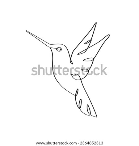 Continuous one line drawing of humming bird colibri. Song bird. Abstract flying small bird outline single line artwork illustration.  Royalty-Free Stock Photo #2364852313