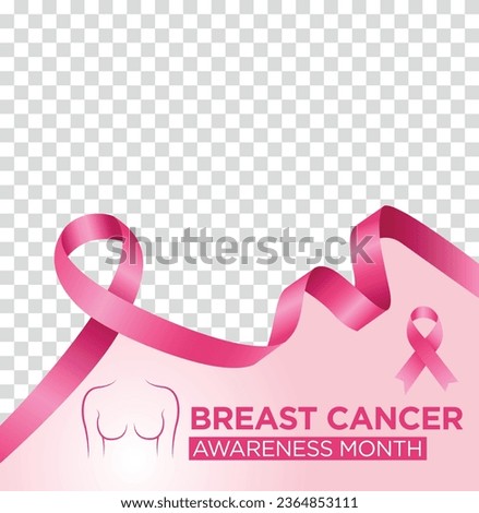Breast cancer awareness month banner template, with pink ribbon and silhouette of woman with breasts
