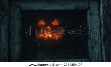 Halloween pumpkin. Glowing pumpkin  dark background.