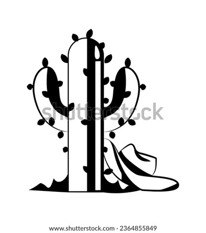 cowboy hand draw hat and cactus isolated icon