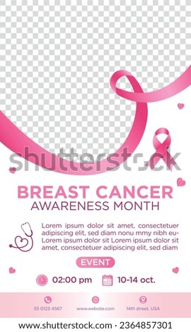 Cartel template del mes de concientización sobre el cáncer de mama, con listón rosa