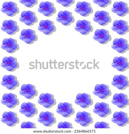 Creative pattern made of blue flowers on white background. Floral layout for seasonal cards, blogs, posters and web design. Summer concept. Top view. Copy space