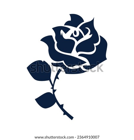 rose silhouette. rose tattoo design. vector black silhouette of rose flower isolated on white background. Vector illustration. hand drawn rose. elements for tattoo, greeting card, wedding invitation.