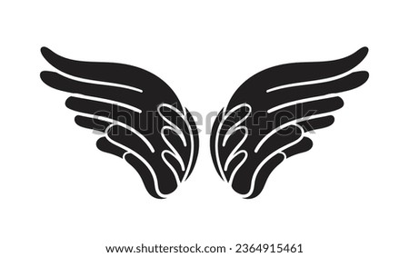 angel wings silhouette. angel wings tattoo design. vector angel wings isolated on white background. hand drawn angel or bird wings silhouettes. Cartoon Vector illustration. black pair of wing.