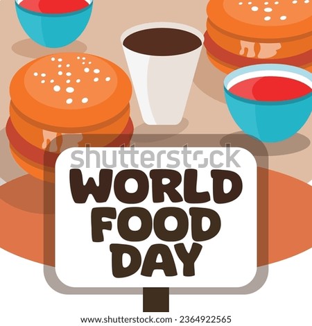 world food day cartoonish vector posts for social media posts and banners with burger, cold drink
it contains clipping mask