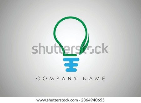Green energy concept. Green lightbulb with leaf inside. Sustainable renewable resources. Environmental friendly electricity. Energy saving. Ecological. Solar power. Vector illustration, flat, clip art