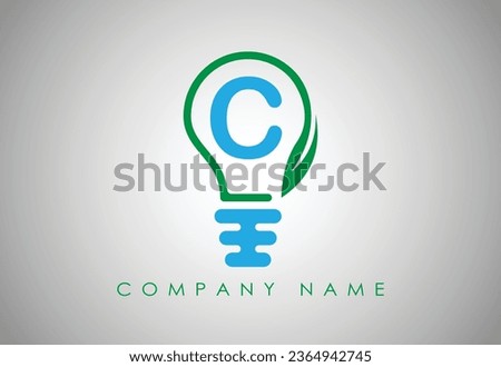 Bulb Idea Letter C Logo Template Vector. Logo design concept. Green lightbulb with leaf inside
