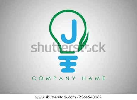 Bulb Idea Letter J Logo Template Vector. Logo design concept. Green lightbulb with leaf inside