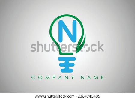 Bulb Idea Letter N Logo Template Vector. Logo design concept. Green lightbulb with leaf inside