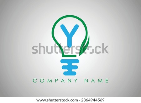 Bulb Idea Letter Y Logo Template Vector. Logo design concept. Green lightbulb with leaf inside