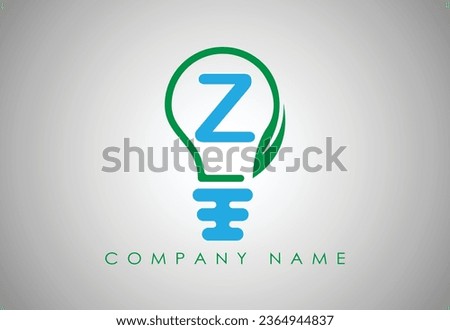 Bulb Idea Letter Z Logo Template Vector. Logo design concept. Green lightbulb with leaf inside