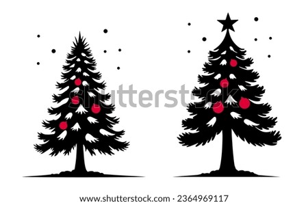 Beautiful fir tree with christmas balls, Christmas and New Year design elements