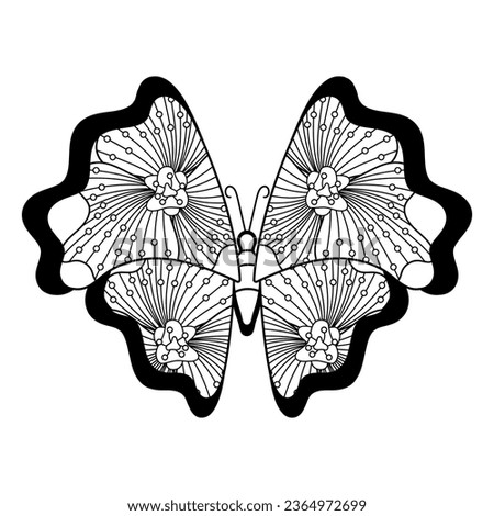 Butterfly coloring book page for adult and older children. Anti stress illustration in line art style. Meditative coloring, art therapy. Vector