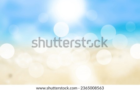 Blurred image of sea, sun and beach with white circle bokeh and gradient.