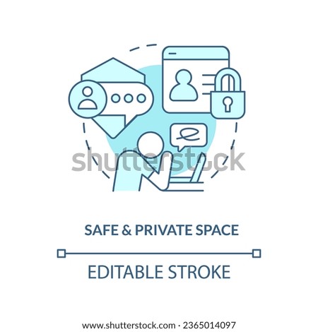2D editable safe and private space thin line blue icon concept, isolated vector, monochromatic illustration representing online therapy.