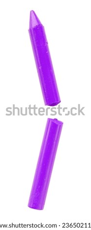 Purple crayons isolated on white background, broken colored sticks